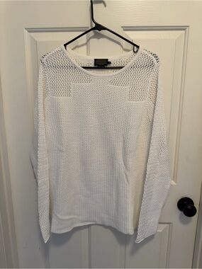 Pendleton Women's Open Knit Top White Cotton Pullover Size XL